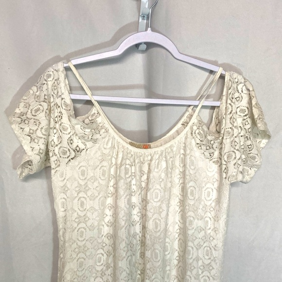 52-4 GB Gianni Bini white lace cold shoulder mini dress top L - Picture 2 of 9
